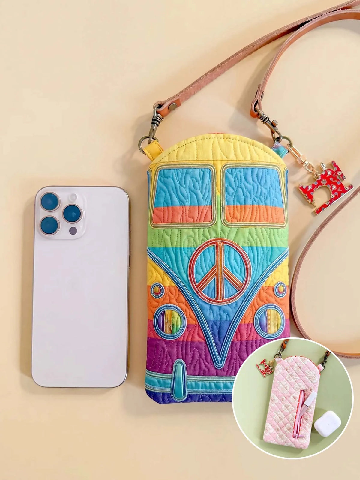 Hippie Van Quilted Slim Phone Crossbody Bag Style C