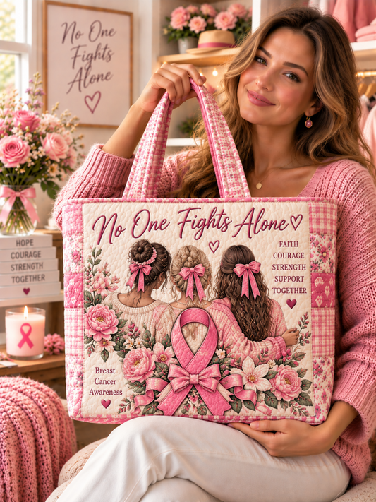 Faith Courage Strength Support Together Breast Cancer Tote Bag