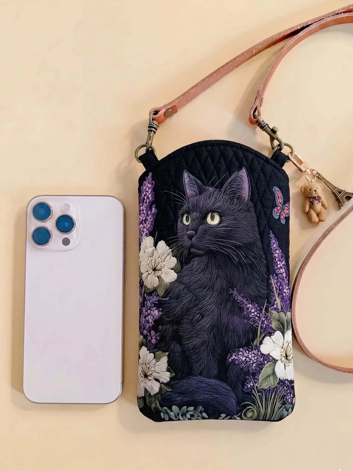 Cute Cat Quilted Slim Phone Crossbody Bag Style B