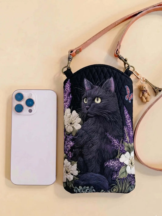 Cute Cat Quilted Slim Phone Crossbody Bag Style B