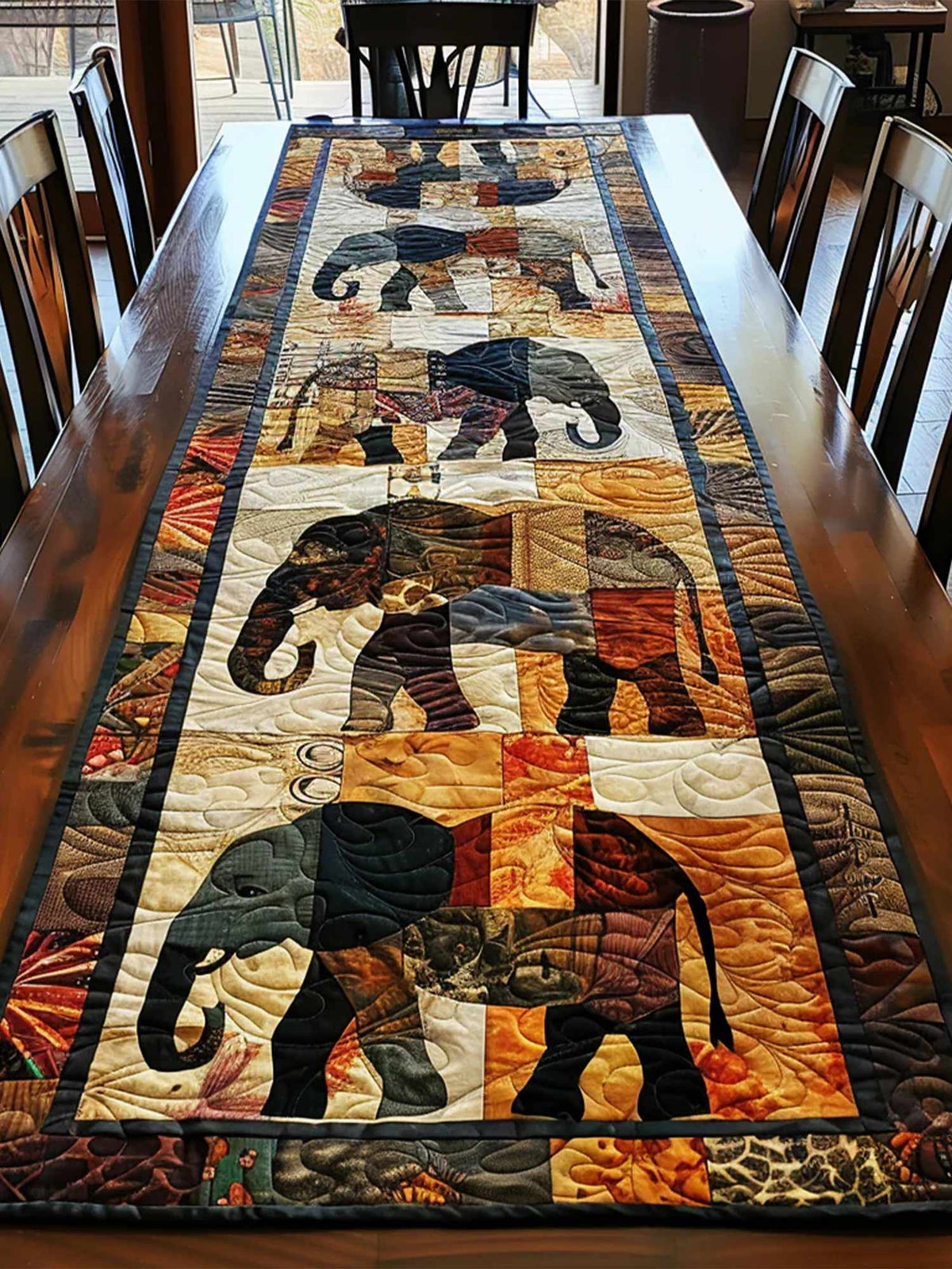 Regal Elephant Journey Quilted Table Runner