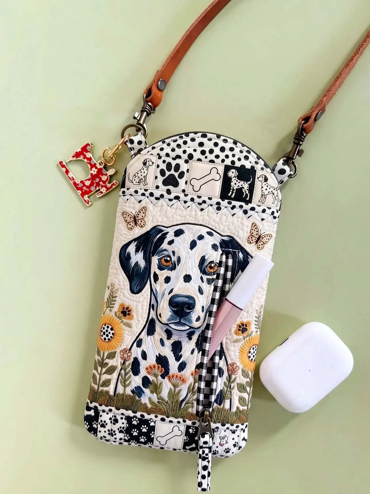 Sunflower Dalmatian Patchwork Quilted Slim Phone Crossbody Bag