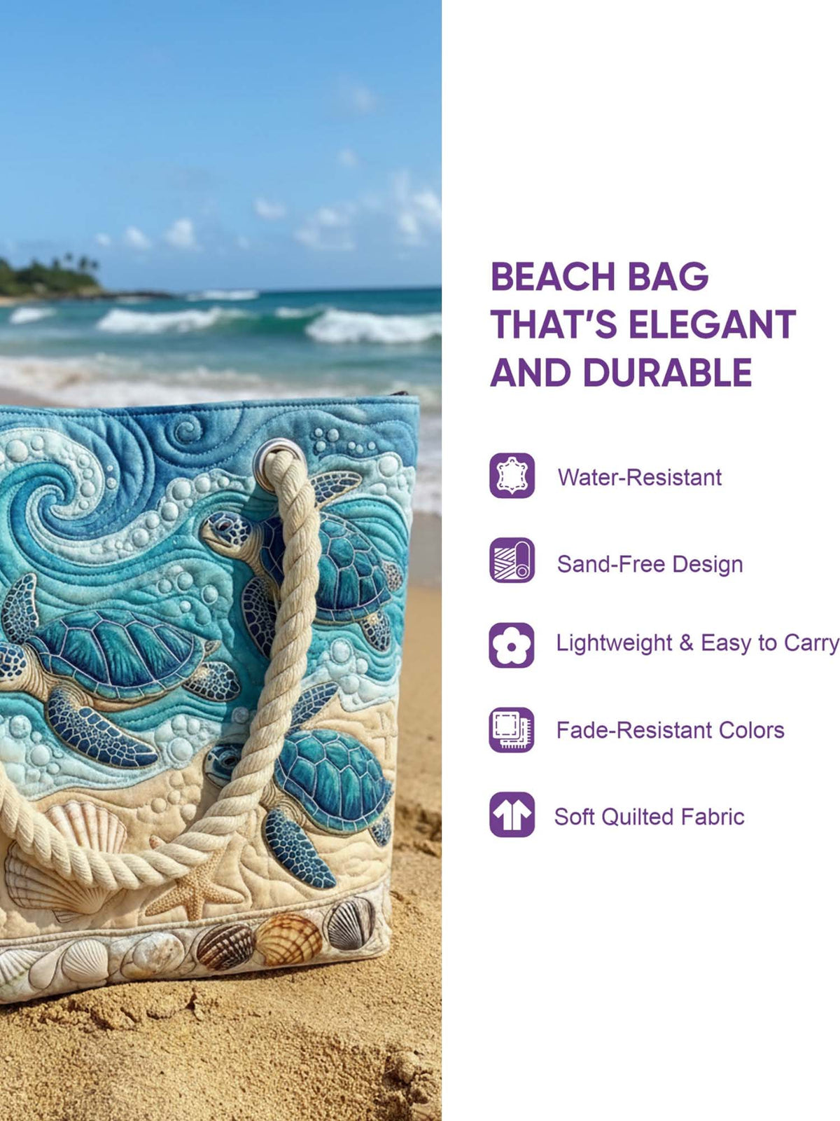 Hippie Turtle Quilted Beach Bag