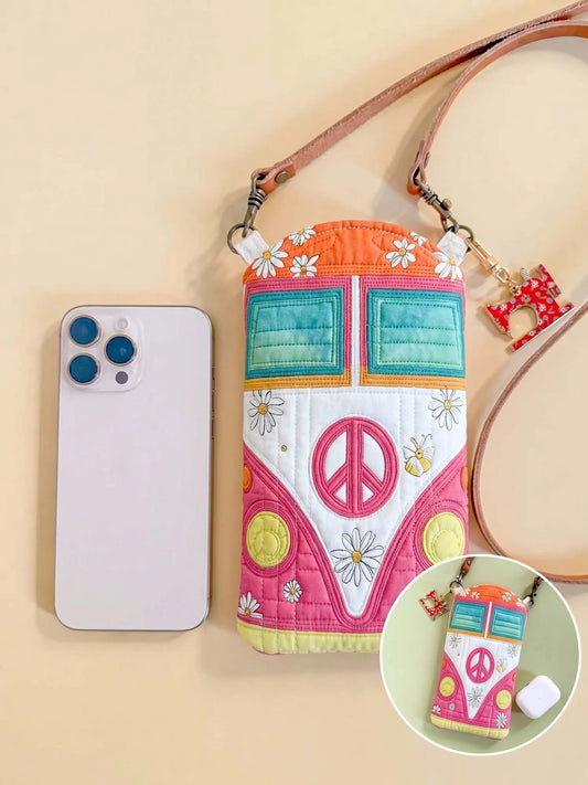 Hippie Van Quilted Slim Phone Crossbody Bag Style A