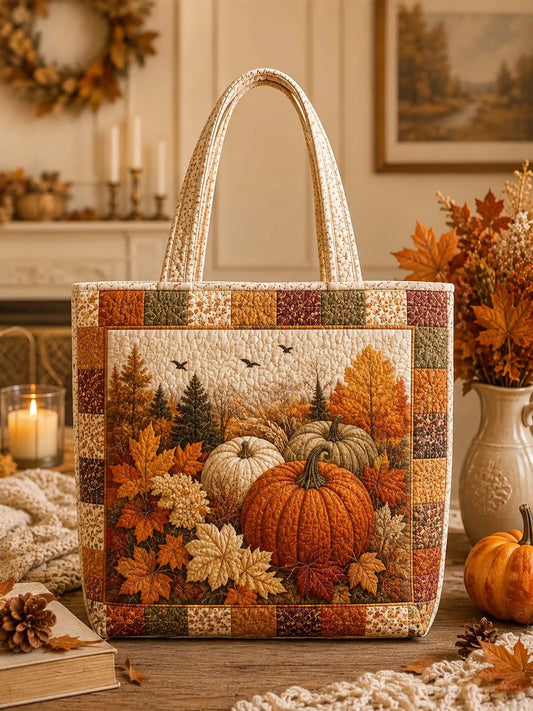 Fall Farmhouse Pumpkin & Sunflower Quilted Tote Bag