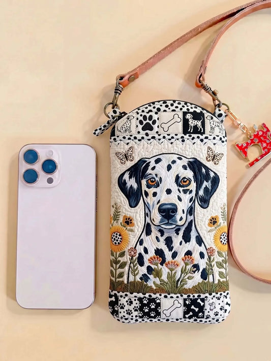 Sunflower Dalmatian Patchwork Quilted Slim Phone Crossbody Bag