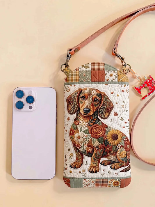 Dachshund Quilted Slim Phone Crossbody Bag Style A