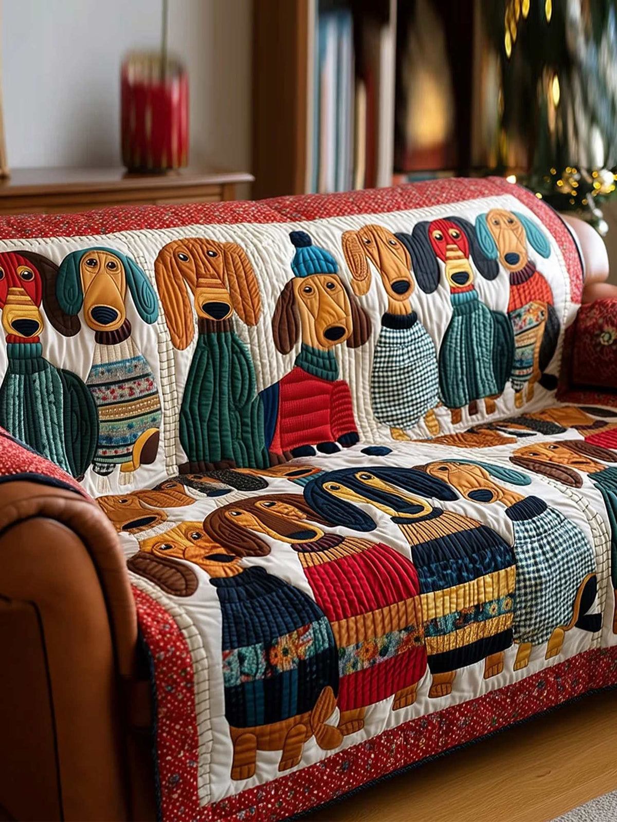 Dachshund Slumber Party Quilted Sofa Cover