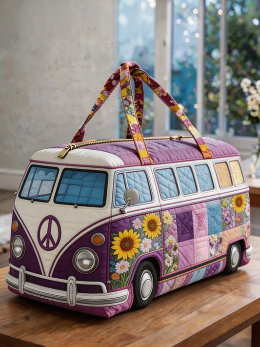 Purple Hippie Floral Quilted Travel Bag