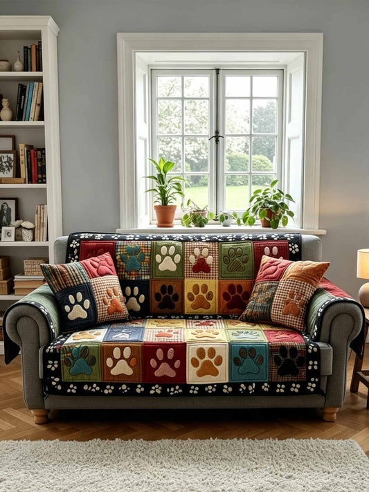Colorful Paw Patchwork Quilted Sofa Cover