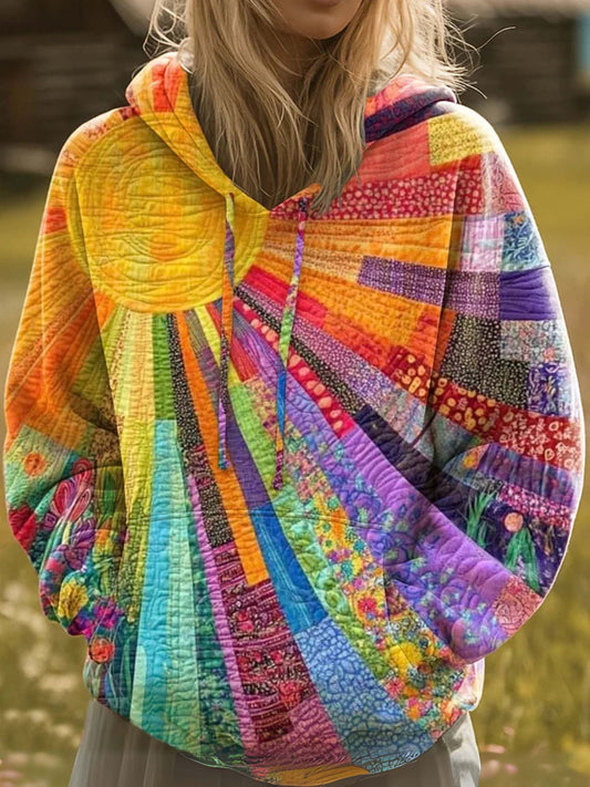 Women'S Pullover Hoodie Sweatshirt Graphic Rainbow Casual Boho Quilted Hooded