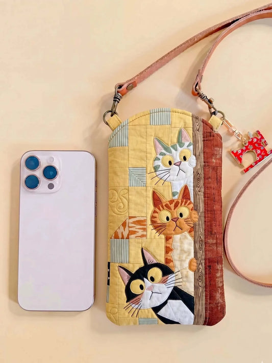 Cute Cat Quilted Slim Phone Crossbody Bag Style C