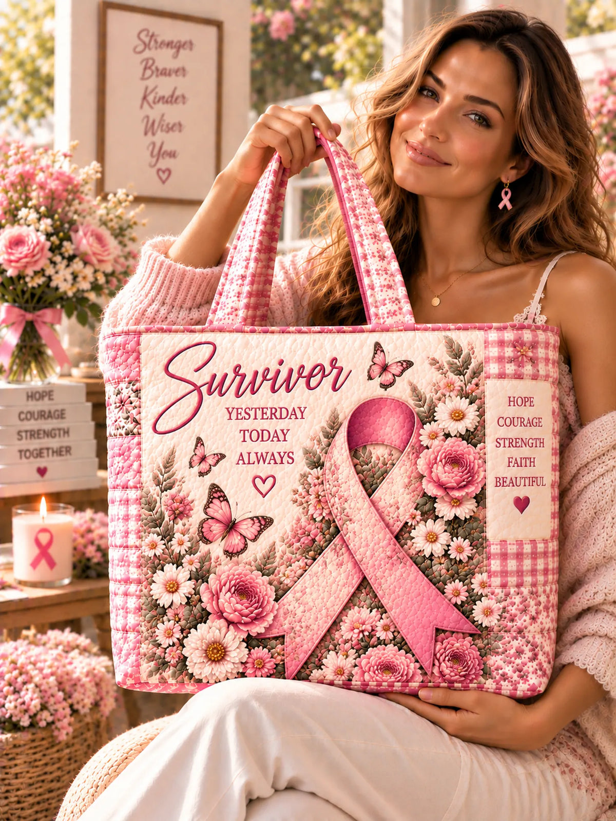Stronger Braver Kinder Survivor Quilted Tote Bag