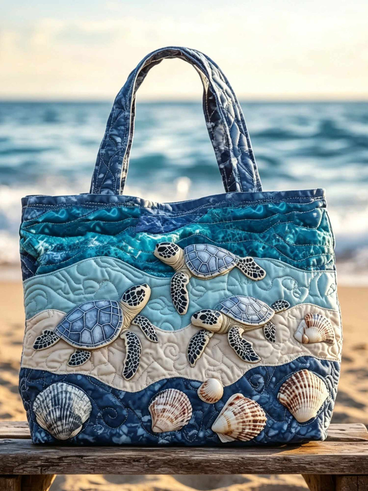 Turtle Shell Wave Pattern Quilted Tote Bag