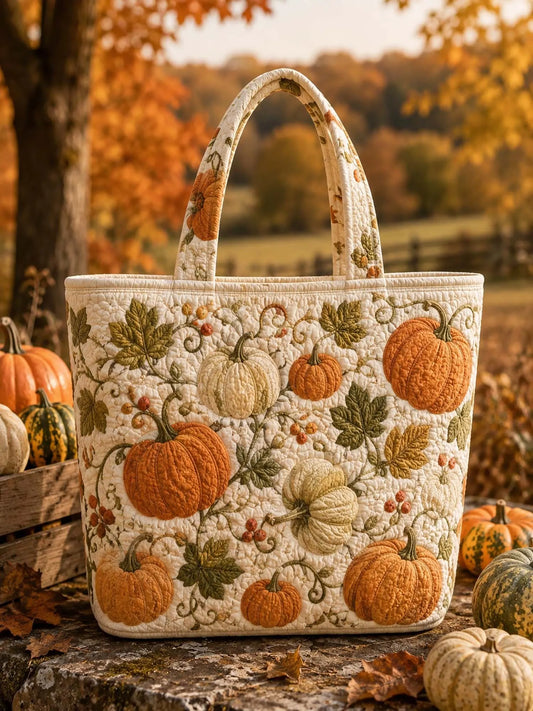 Vintage Pumpkin Patch Appliqué Quilted Tote Bag