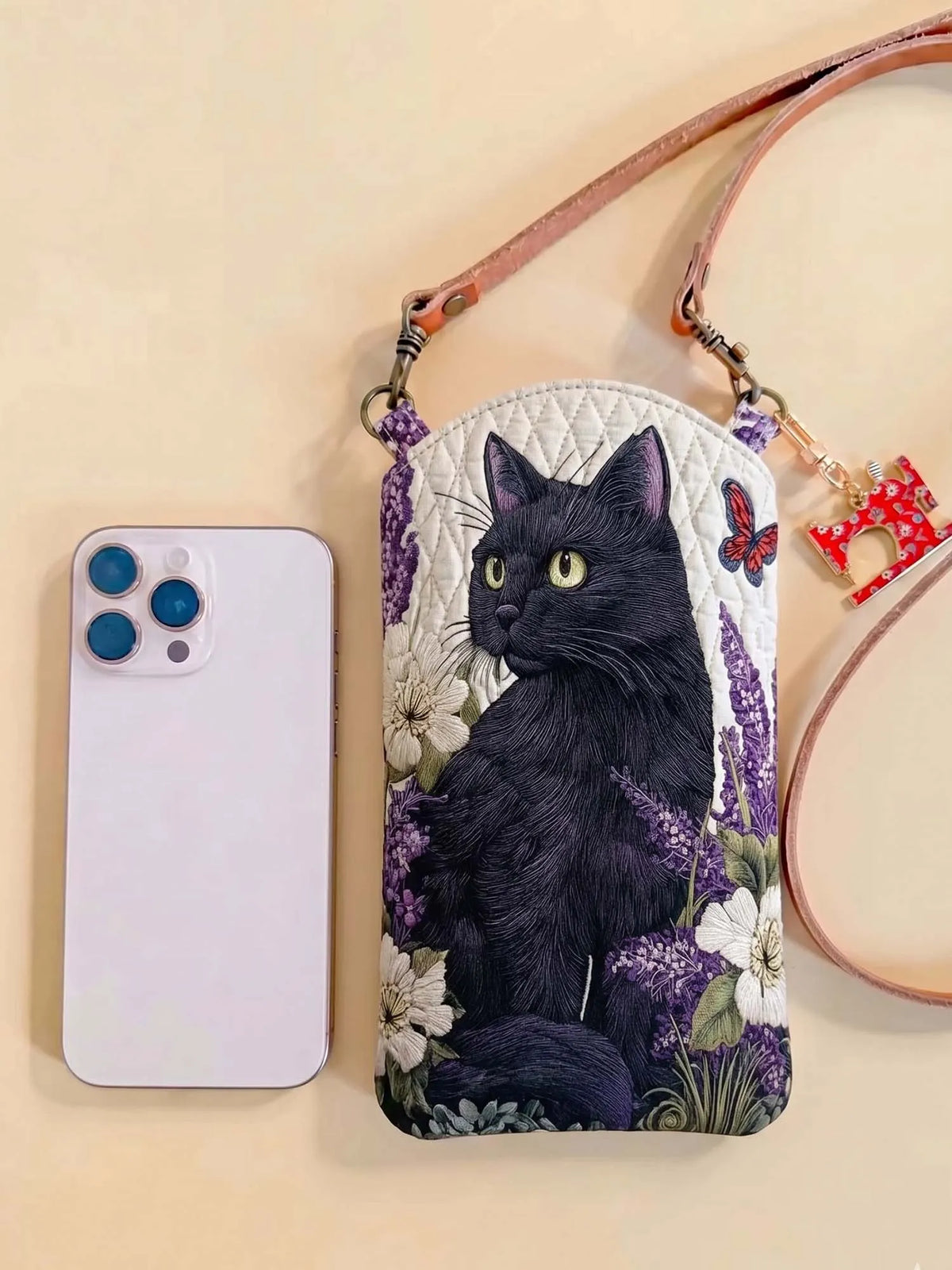 Cute Cat Quilted Slim Phone Crossbody Bag Style B