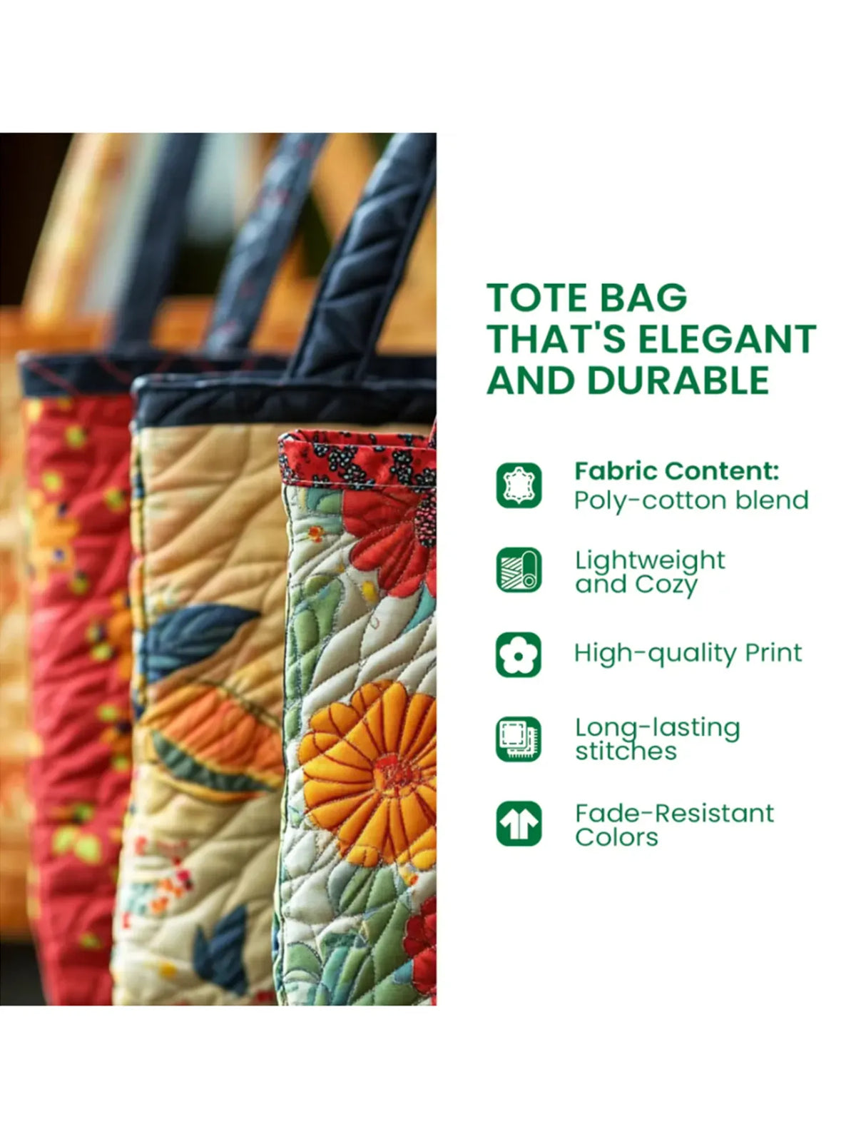 Feline Blossoms Quilted Tote Bag