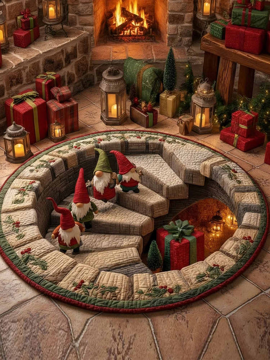 Gnome Stairs Quilted Christmas Tree Skirt