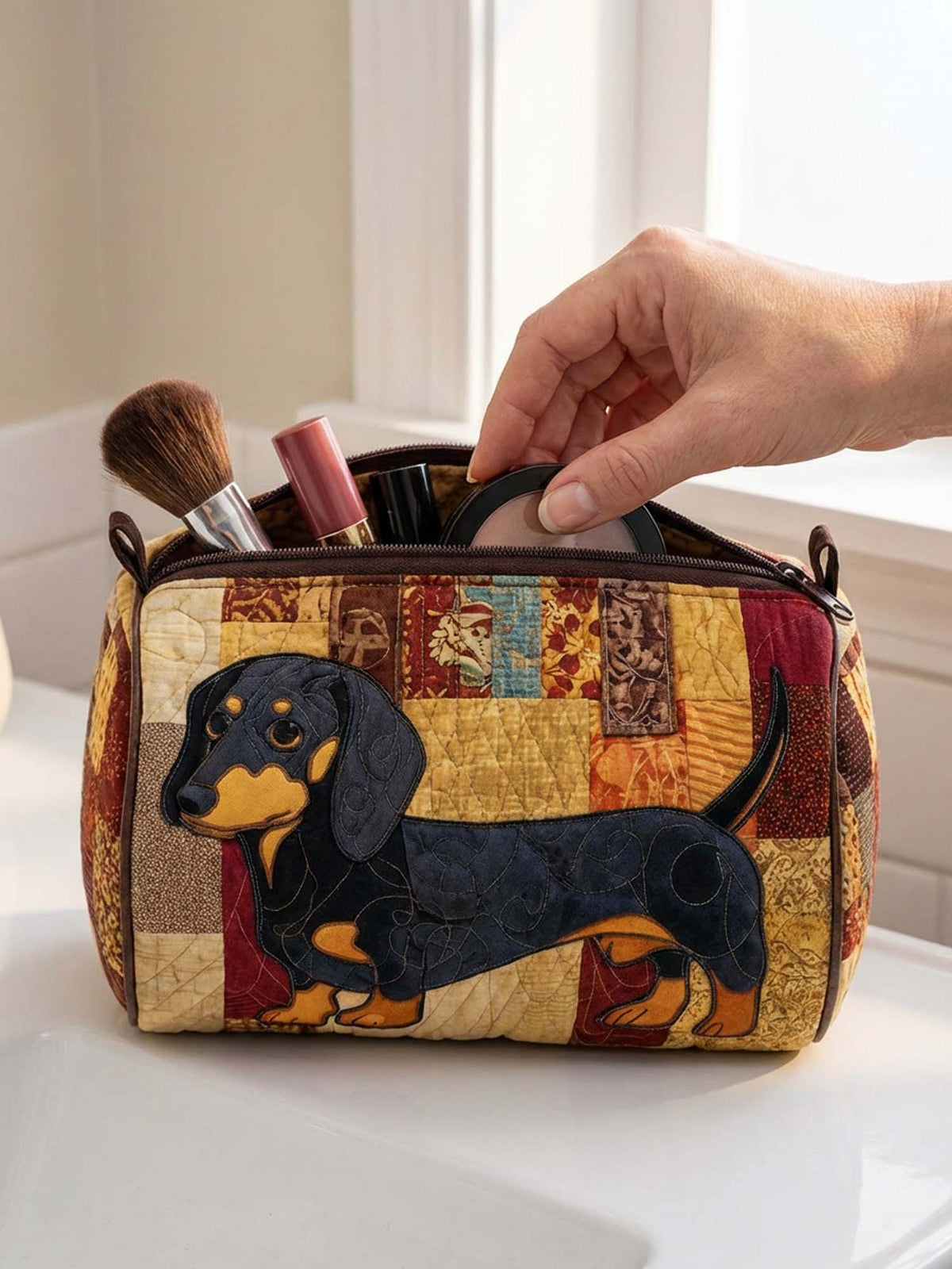 Dachshund Dog Cotton Quilted Cosmetic Bag