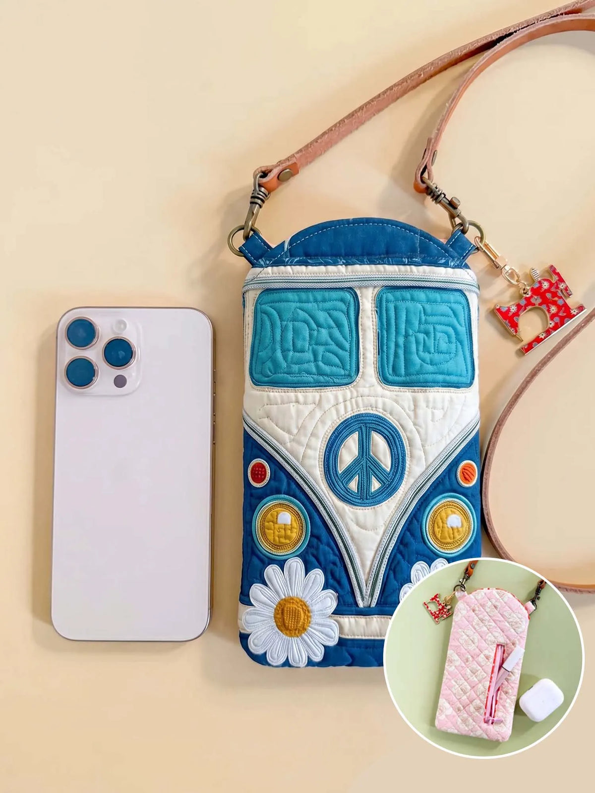 Hippie Van Quilted Slim Phone Crossbody Bag Style B