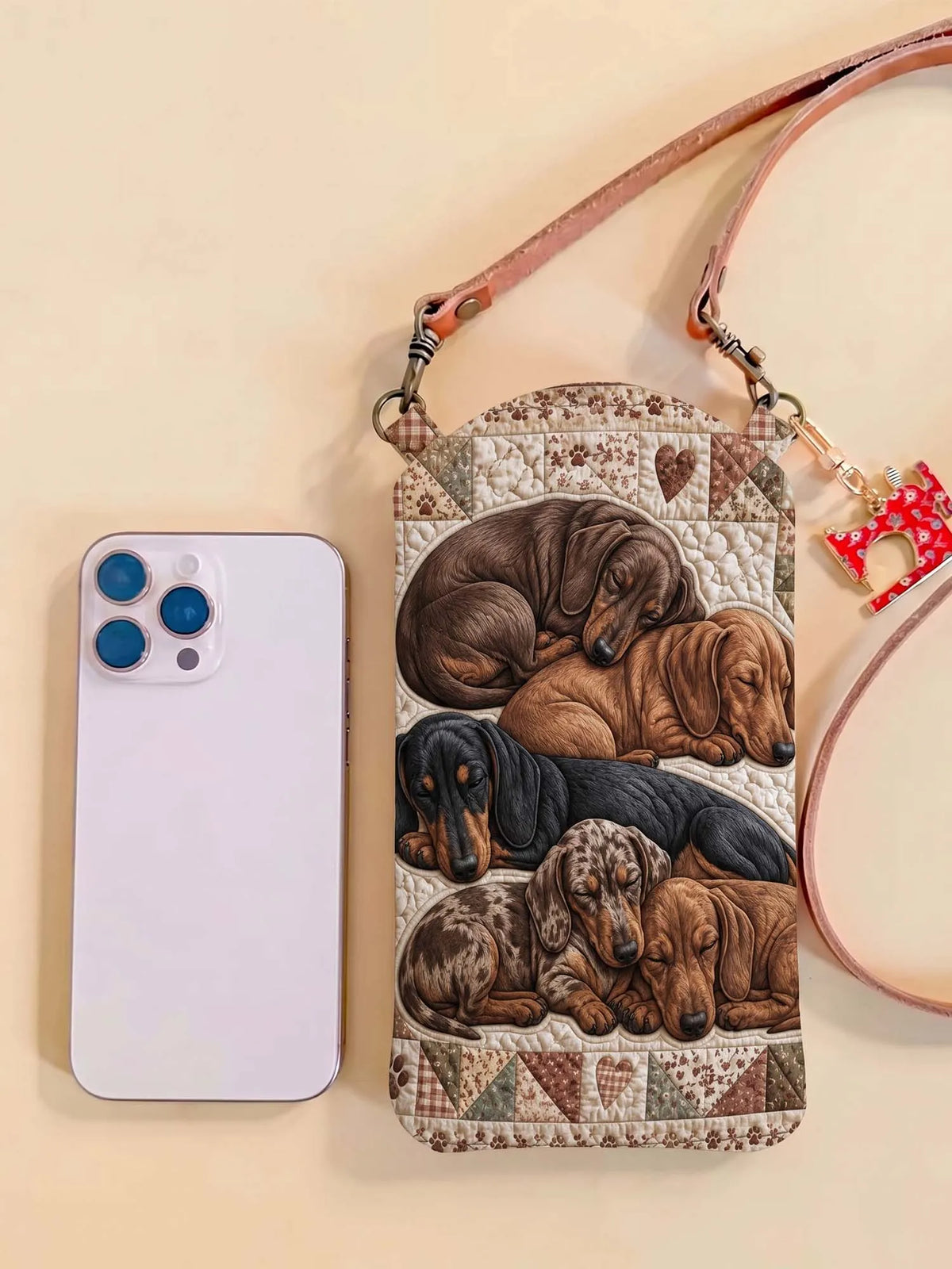 Dachshund Quilted Slim Phone Crossbody Bag Style C