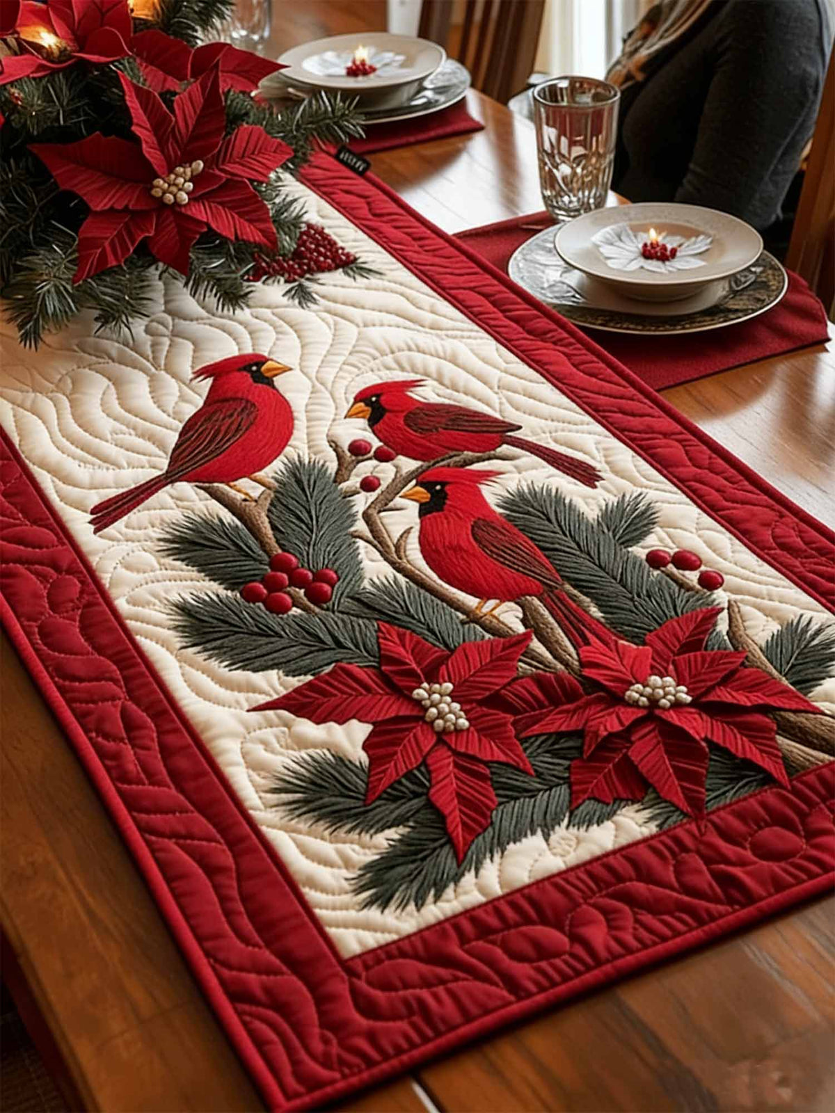 Crimson Wings Quilted Table Runner