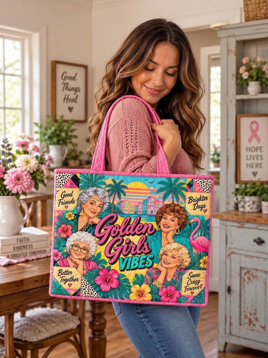 Classic Ladies Vibes Tropical Flamingo Patchwork Quilted Tote Bag