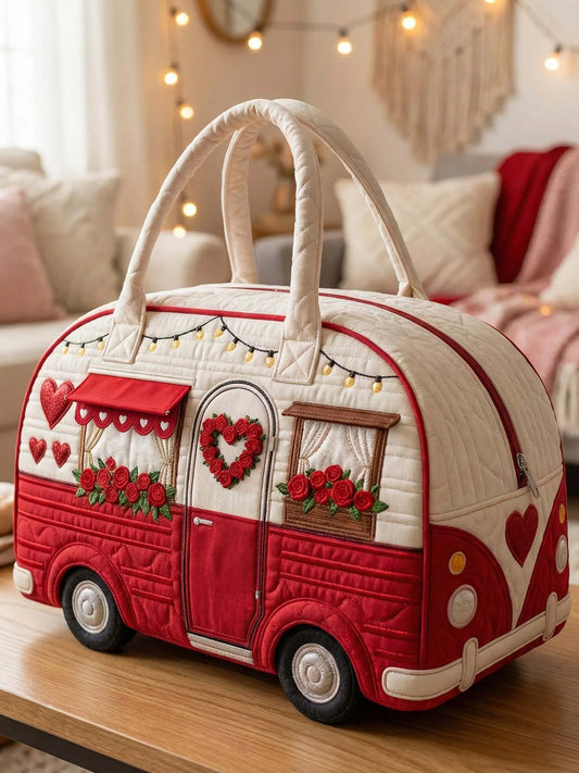 Heart-Shaped Camper Van Quilted Duffle Bag