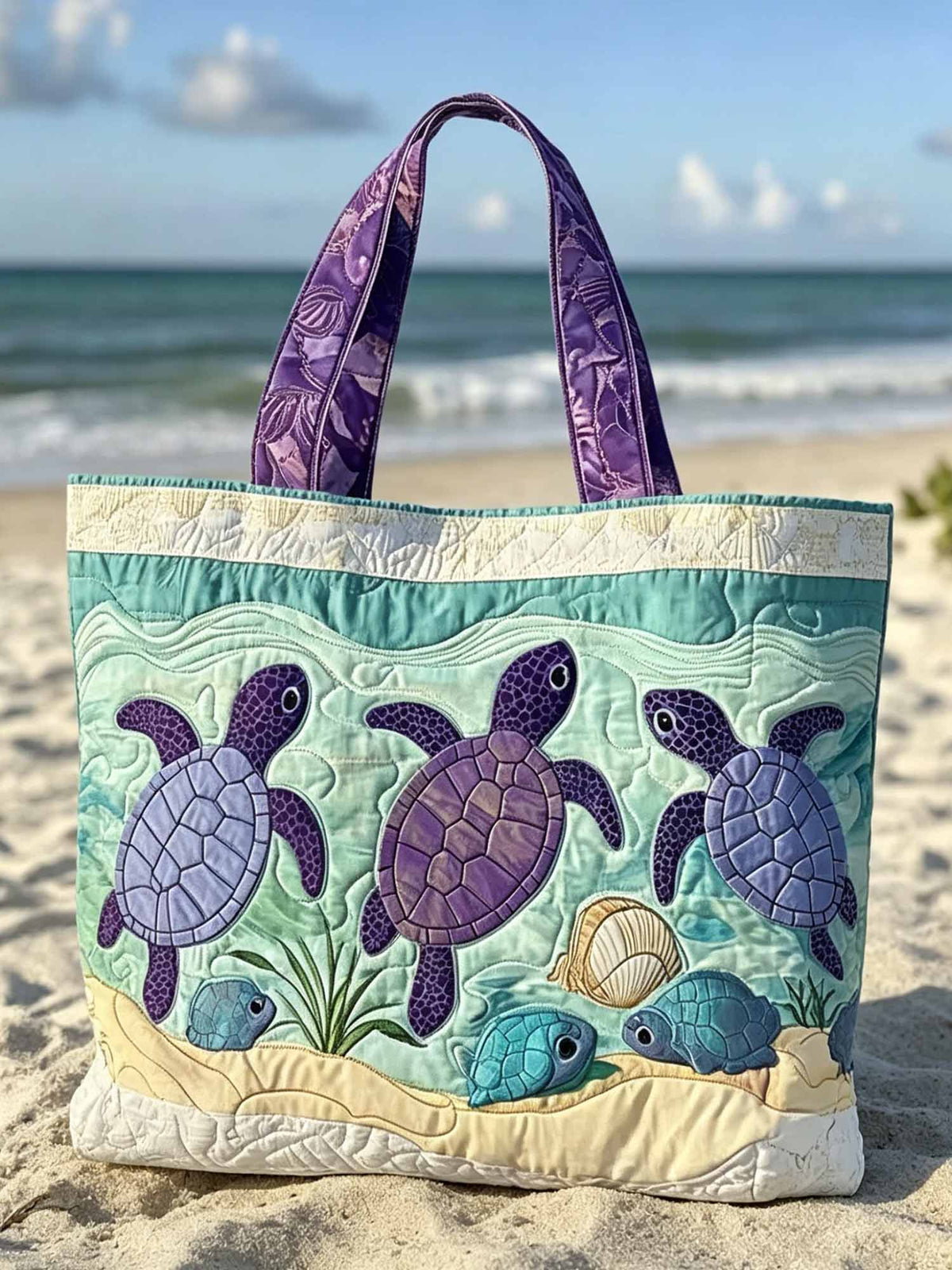 Beach Turtle Protection Pattern Quilted Tote Bag