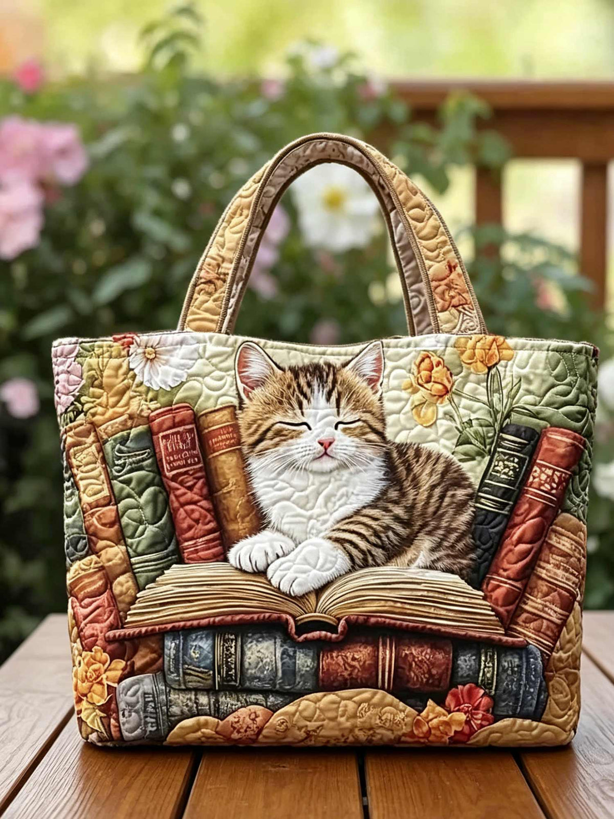 Golden Cat Quilted Tote Baq
