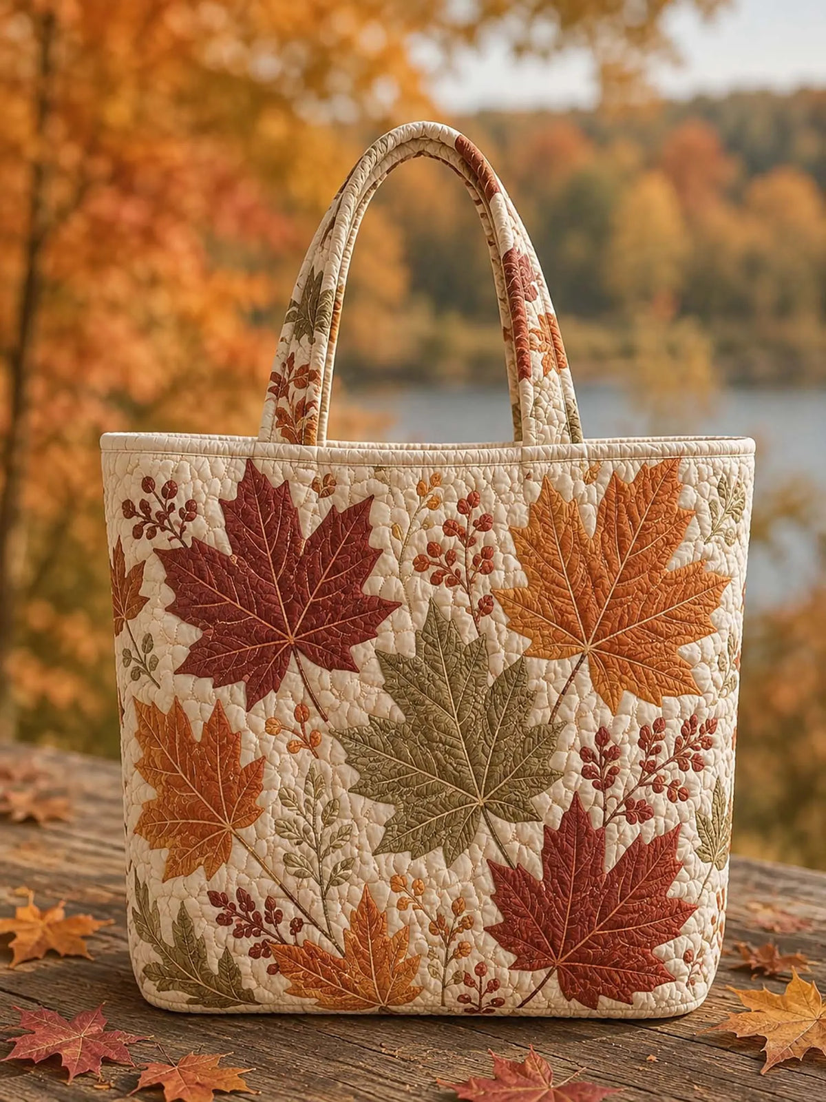 Autumn Maple Leaves Patchwork Quilted Tote Bag